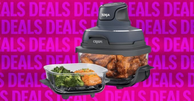 Ninja Crispi Portable Glass Air Fryer with food inside