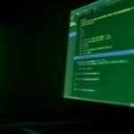 A visual representation of a hacker's code interface with VS Code logo and North Korean flag elements, symbolizing cyber threat to developers.