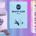 A selection of over-the-counter sleep aids, including gummies and an oral spray, arranged on a clean surface.