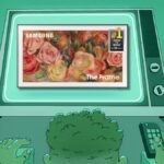 Samsung 'The Frame' QLED 4K TV in Art Mode, seamlessly blending into a modern living room