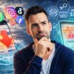 A graphic illustrating common SEO pitfalls, such as a broken mobile phone, slow loading icon, or a low-quality content symbol, representing challenges for digital marketers.