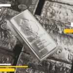 A silver bar next to a digital chart showing trading activity on a crypto exchange, symbolizing the surge in silver derivatives on Hyperliquid.