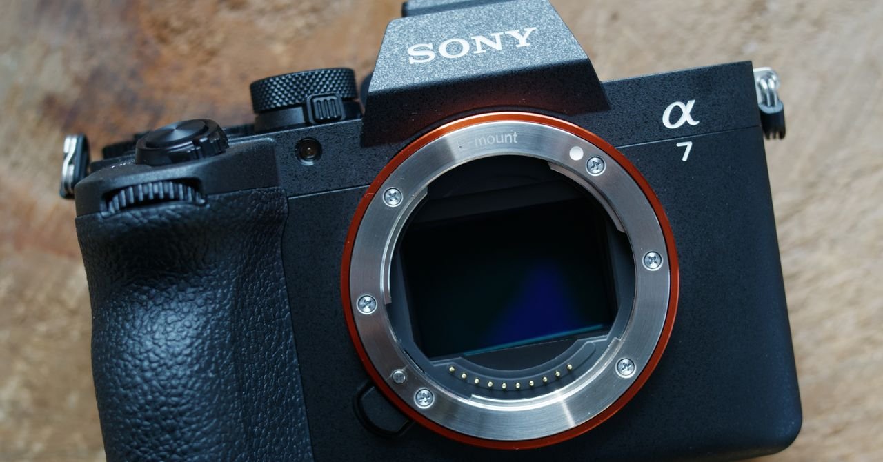 Sony A7V mirrorless camera body with a lens attached