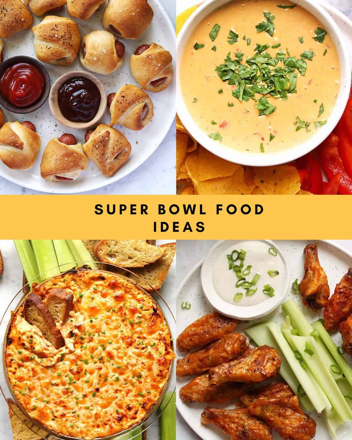 Touchdown Treats: Your Ultimate Super Bowl Feast Guide 3 A vibrant Super Bowl party spread featuring Buffalo Chicken Dip, crispy wings, mini pizzas, and colorful drinks.