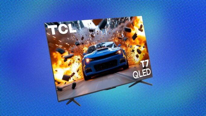 TCL 55-inch Class T7 Smart TV displaying vibrant content on sale at Amazon