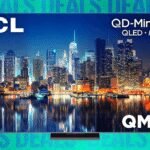 TCL QM8K QLED TV showcasing its bezel-less design and vibrant display