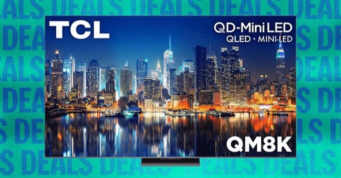 TCL QM8K QLED TV showcasing its bezel-less design and vibrant display