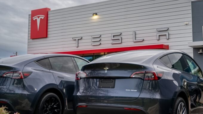 A Tesla showroom in Austin, Texas, symbolizing the company's market presence and brand recognition.