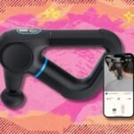 TheraGun Prime massage gun with two attachments displayed on a clean surface