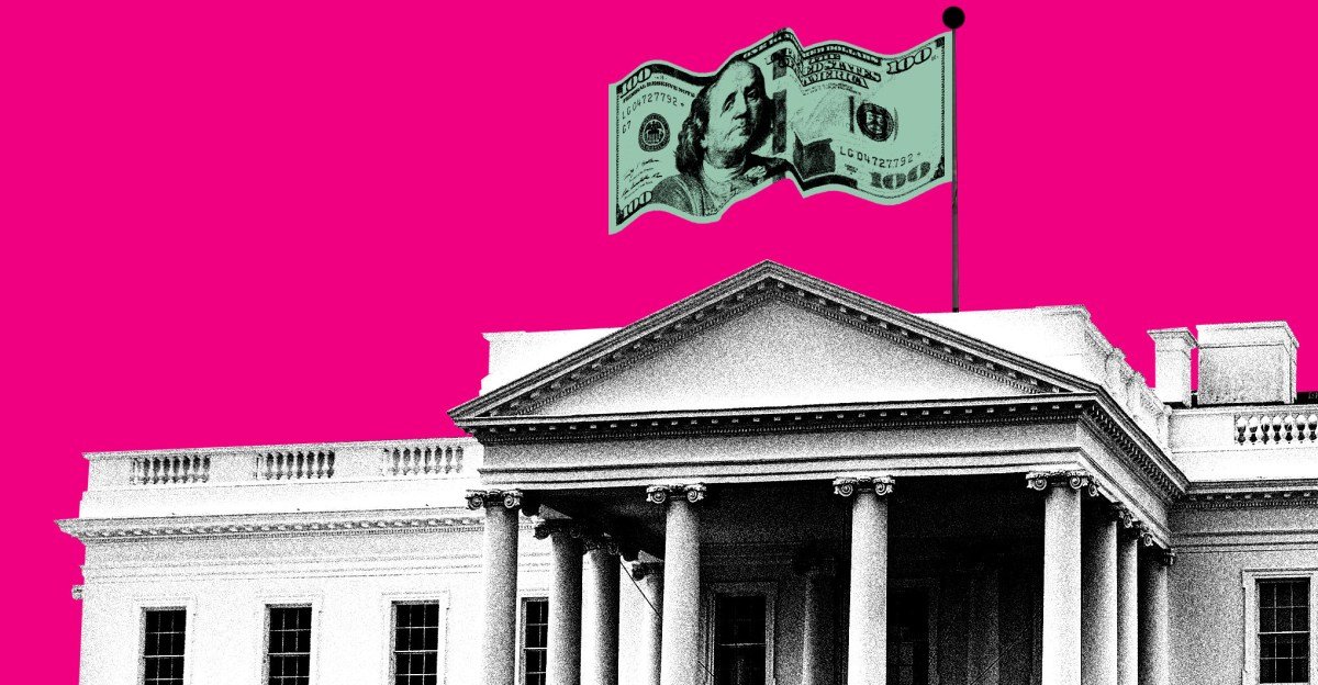 Illustration depicting the White House East Wing, symbolizing the privately funded ballroom project.