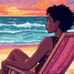 Beyond the Postcard: Embracing the Full Spectrum of Vacation Emotions 8 A person sitting alone on a beach at sunrise, looking out at the ocean, reflecting on universal human emotions.