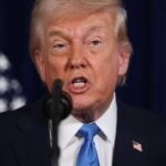 President Donald Trump with Defense Secretary Pete Hegseth, Secretary of State Marco Rubio, and Gen. Dan Caine at a press conference.