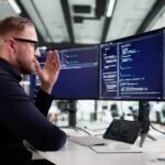 A software engineer in a state of flow, surrounded by abstract code elements and vibrant colors, representing the intuitive nature of vibe coding.