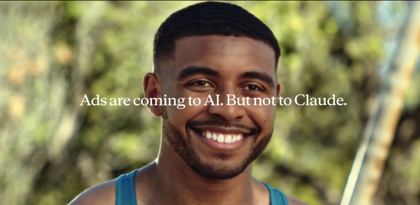 An AI chatbot conversation screen showing a helpful response abruptly turning into a product advertisement, symbolizing Anthropic's campaign against ads in AI.