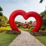 An illustration depicting a hand swiping on a smartphone dating app, with AI-generated elements and data streams flowing around it.