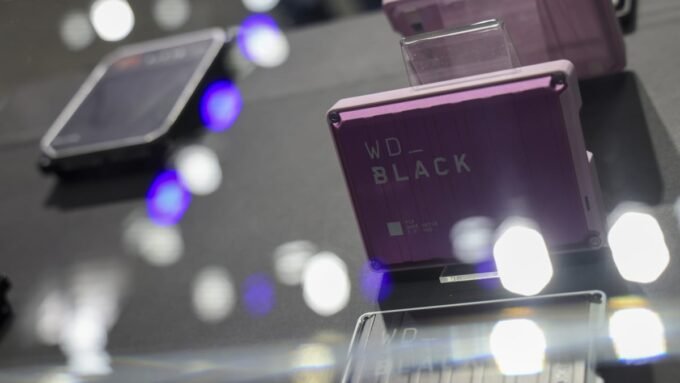 Hard drives on a shelf