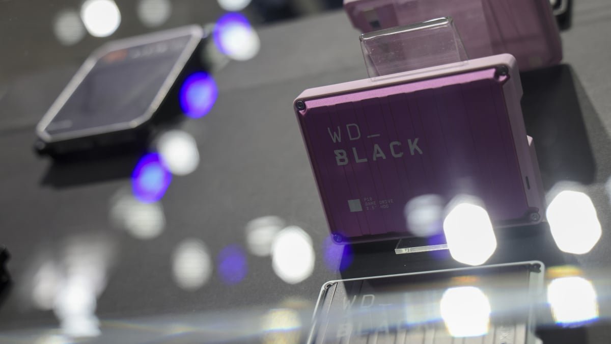 Hard drives on a shelf