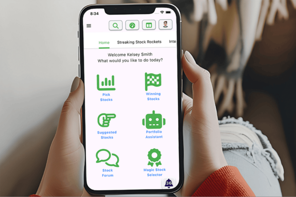 A digital interface displaying stock charts and investment data, with an AI robot icon symbolizing smart investing.