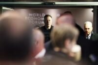 An AI-generated image depicting a digital avatar of Warren Buffett or Elon Musk giving advice, with holographic elements.