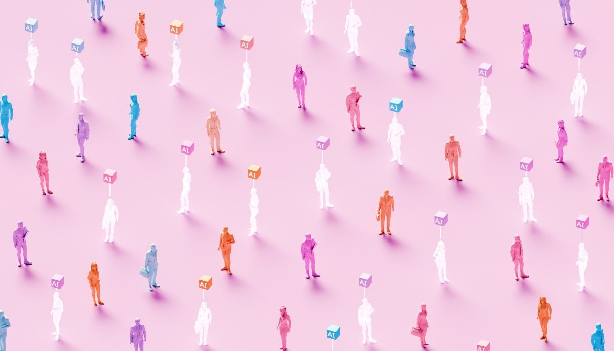 A stylized digital brain or circuit board, representing artificial intelligence, overlaid with a subtle human silhouette, symbolizing the impact of AI on the workforce.