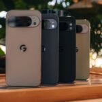 A Google Pixel smartphone displaying the Android 17 beta home screen with a slimmed-down search bar and customizable widgets.