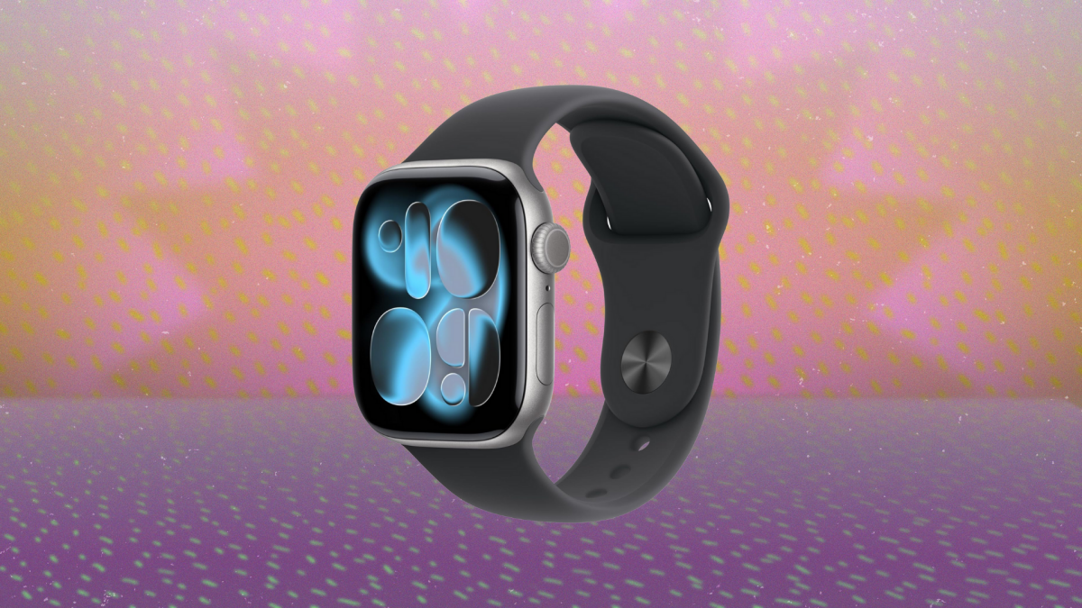 Apple Watch Series 11 (GPS 42mm) on display, showcasing its sleek design and bright screen.