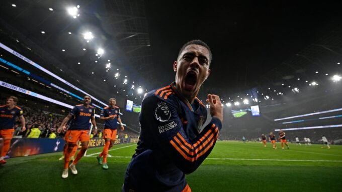 Aston Villa and Newcastle United football players in action during an FA Cup match at Villa Park.