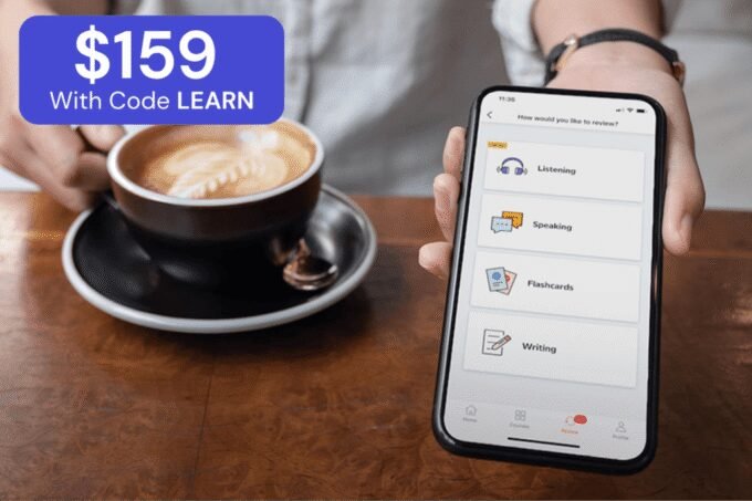 A professional using Babbel on a tablet, symbolizing language learning for business success in a global context.