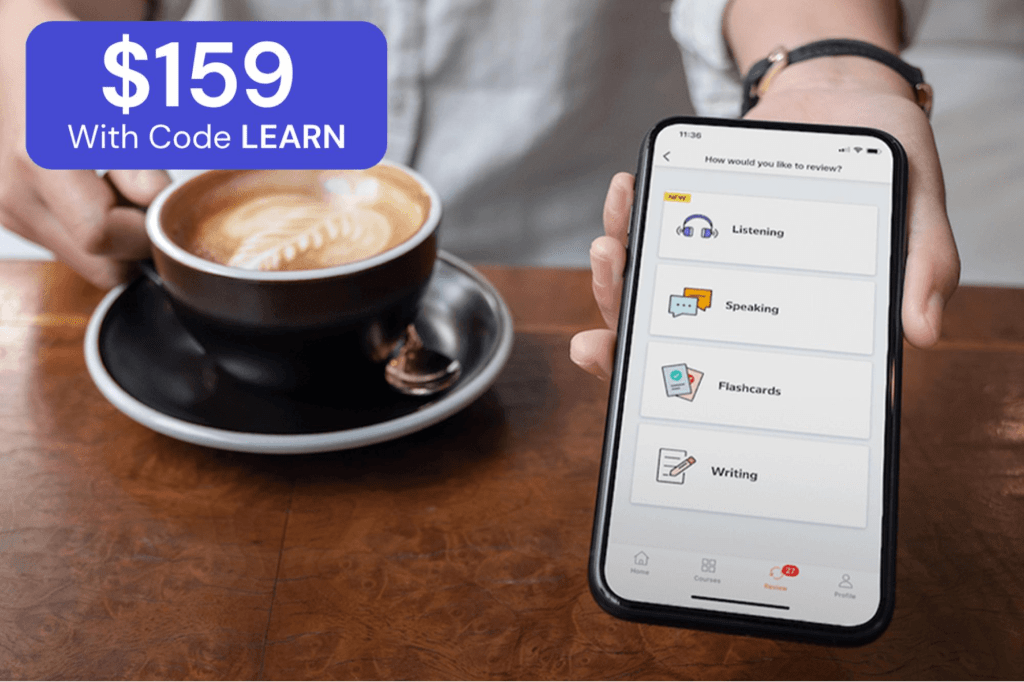 A professional using Babbel on a tablet, symbolizing language learning for business success in a global context.