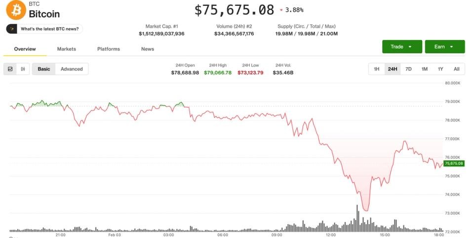 Bitcoin price chart showing extreme volatility and a sharp rebound