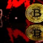 Bitcoin price chart showing a significant decline with downward trend