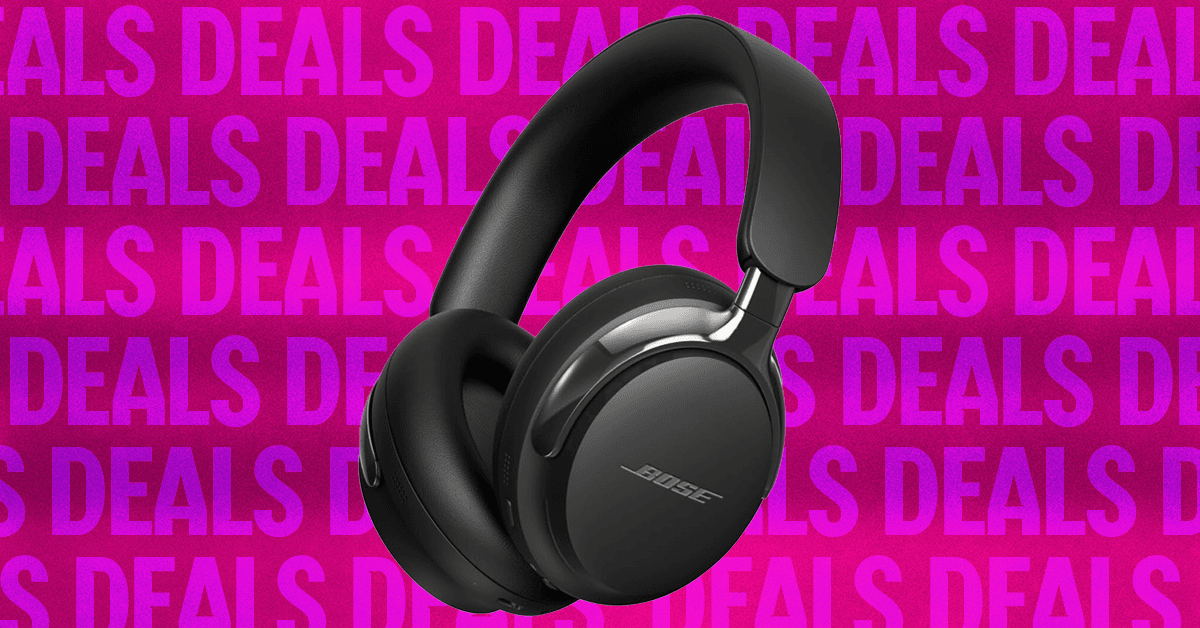 Bose QuietComfort Ultra 2 noise-canceling headphones in Black and Driftwood Sand