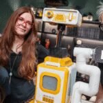 Kayte Sabicer speaking at Maker Faire, inspiring makers with her wisdom.