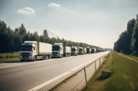 Un camion de transport routier international sur une autoroute européenne, symbolisant les défis liés aux visas Schengen.