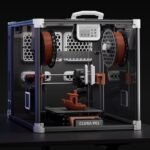 A collage of crowdfunding projects featuring a 3D printer, a letterpress, a vintage computer, and a snowflake design.