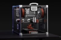 A collage of crowdfunding projects featuring a 3D printer, a letterpress, a vintage computer, and a snowflake design.