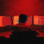 A digital illustration depicting a wolf silhouette against a backdrop of binary code, symbolizing cyber threats and malware.