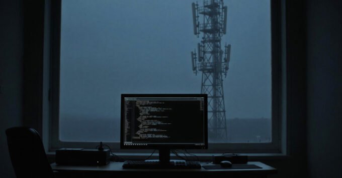 Cyber Shadows Shift: UnsolicitedBooker's New Front in Central Asian Telecoms 7 Digital illustration of a network map with glowing nodes, symbolizing cyber attacks on telecommunications infrastructure.