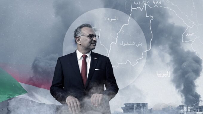 خريطة توضح منطقة بني شنقول الحدودية بين السودان وإثيوبيا، مع إشارة إلى سد الروصيرص والنيل الأزرق.