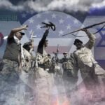 شاحنات تحمل صواريخ في نفق مظلم، ترمز لقدرات الميليشيات العراقية المدعومة من إيران.