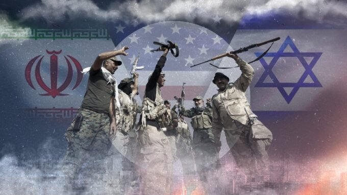 شاحنات تحمل صواريخ في نفق مظلم، ترمز لقدرات الميليشيات العراقية المدعومة من إيران.