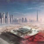 طائرة مسيرة صينية تحلق فوق مدينة خليجية ترمز للتنافس التكنولوجي