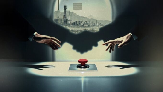 خريطة للشرق الأوسط تظهر الولايات المتحدة وإيران ودول الخليج، أو صورة رمزية للتوتر السياسي.