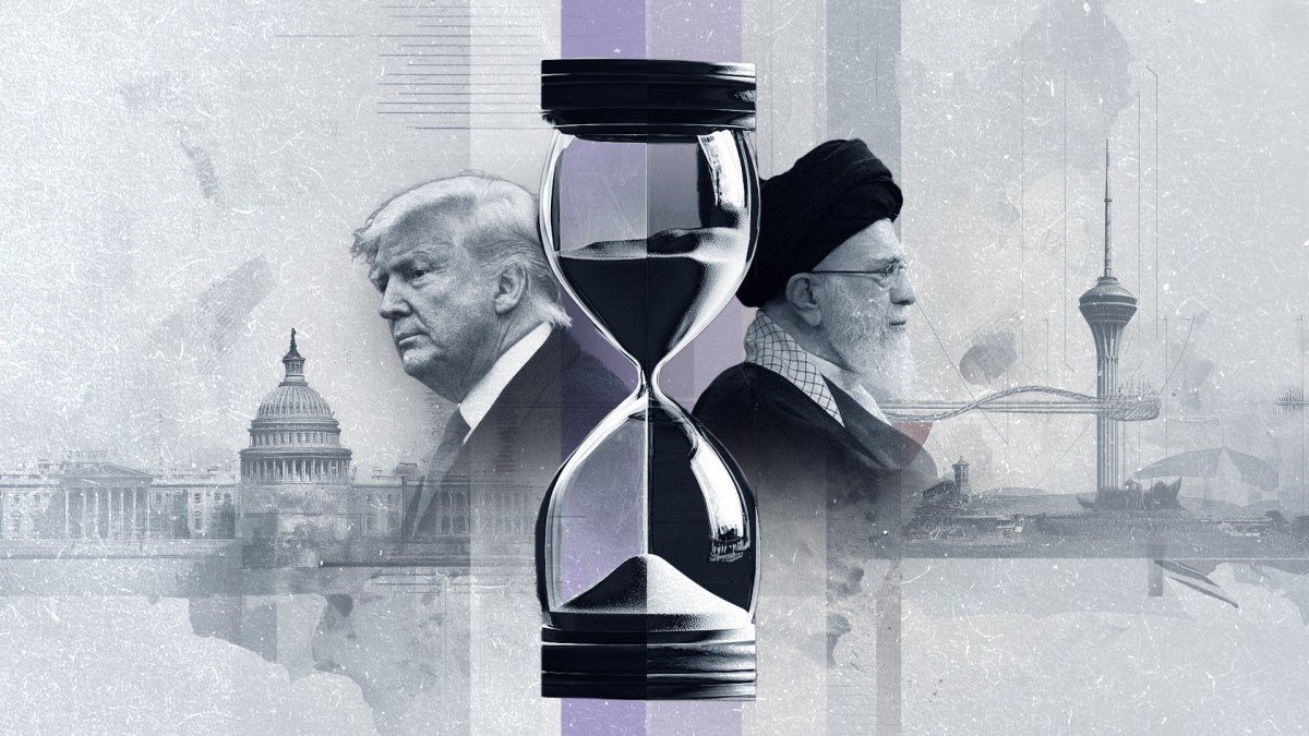 صورة تجمع رموزًا للولايات المتحدة وإيران، أو خريطة للشرق الأوسط تبرز مناطق التوتر.