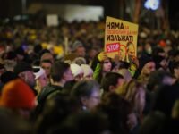 متظاهر في صوفيا يحمل لافتة تدعو لانتخابات حرة وتصويت آلي، خلال احتجاجات يناير في بلغاريا.