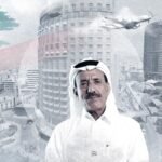 صورة لمبنى فندق تابع لمجموعة الحبتور في بيروت مع خلفية تعكس الوضع الاقتصادي اللبناني.