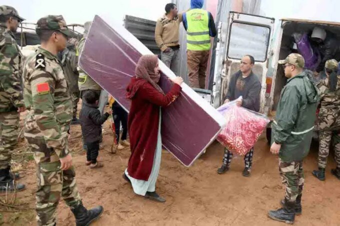 صورة جوية تظهر المناطق المتضررة من الفيضانات في إقليم القنيطرة وعمليات الإجلاء.