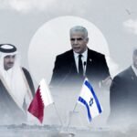 خريطة توضح موقع قطر وإسرائيل في الشرق الأوسط مع إشارة إلى التوترات الدبلوماسية