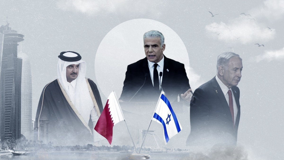 خريطة توضح موقع قطر وإسرائيل في الشرق الأوسط مع إشارة إلى التوترات الدبلوماسية