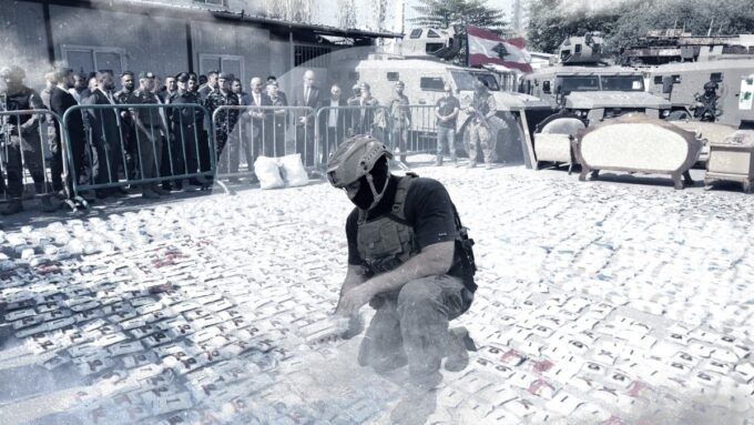 صورة تظهر قوات الجيش اللبناني أثناء مداهمة معمل لتصنيع المخدرات في منطقة البقاع.